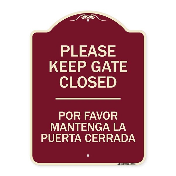 Signmission Designer Series-Keep Gate Closed Por Favor Mantenga La Puerta Cerrada, 24" x 18", BU-1824-9790 A-DES-BU-1824-9790 - main